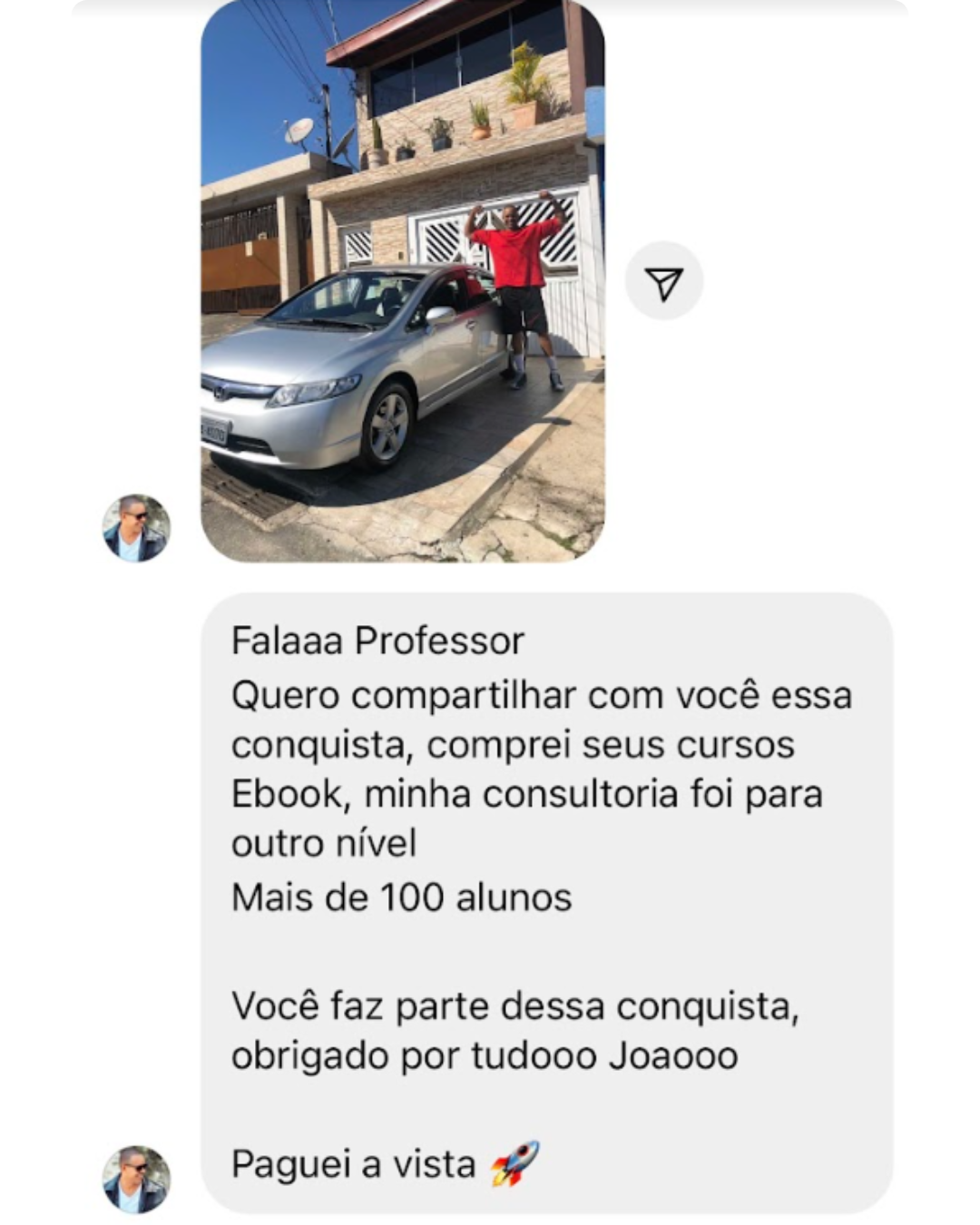 Depoimento de aluno — conquista de carro