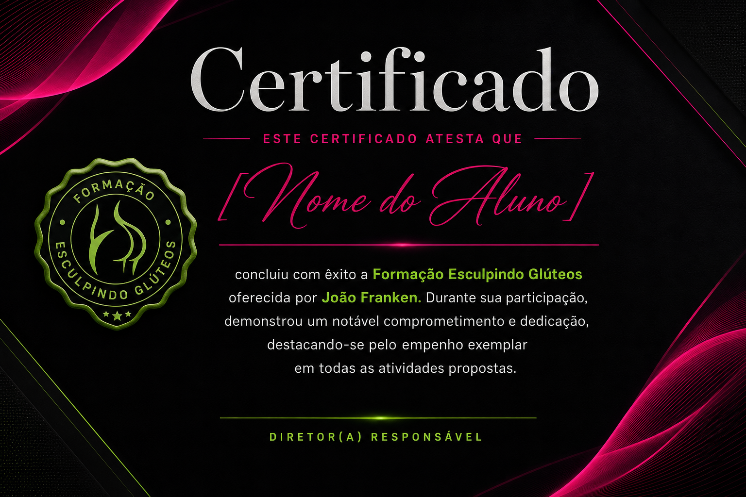 Mockup do Certificado da Formação Esculpindo Glúteos